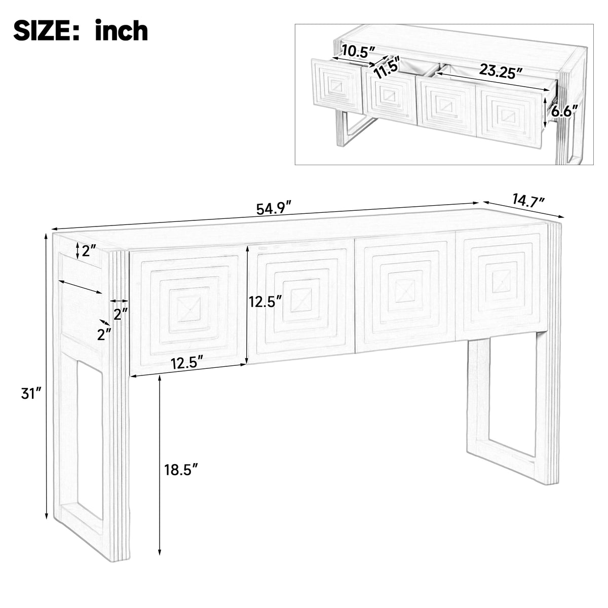 Geometric Carved Console Table with 3 Soft-Close Drawers