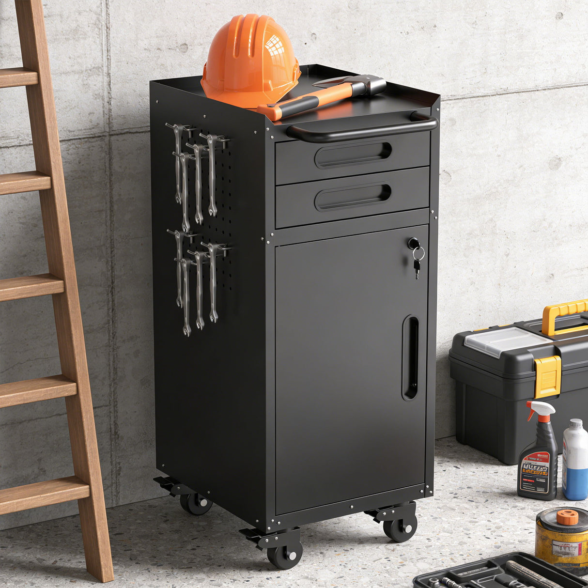 Rolling Tool Cabinet Heavy Duty Garage Storage With Lockable Doors