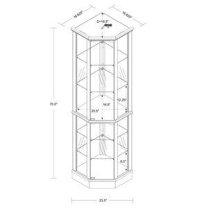 6 Shelf Lighted Corner Curio Cabinet With Adjustable Tempered Glass Shelves And Mirror Back (E26 Light Bulb Not Included)