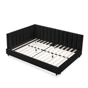 Mid-Century Upholstered Tufted Bed Frame with Backrest and Armrests