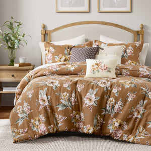 7-Piece King Vin Floral Comforter Set - Terracotta