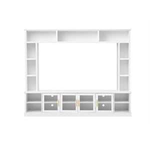 All-In-One Entertainment Center With Bookshelves & Tempered Glass Doors, TV Console Unit For Living Room