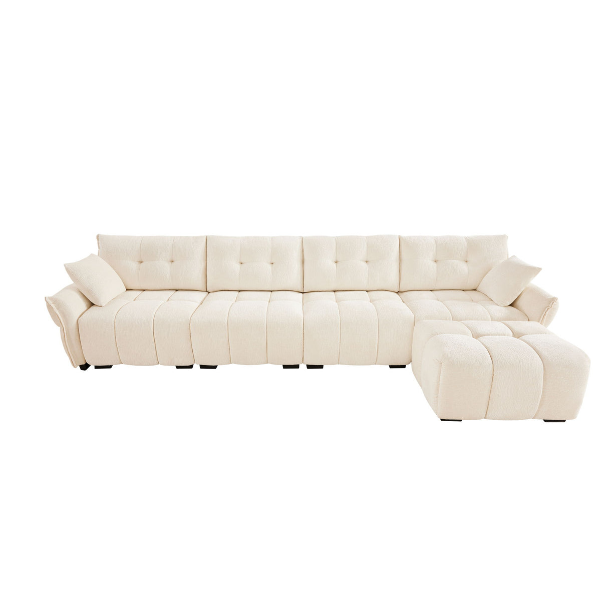 Sofa Set With Ottoman And Pillows, Textured, High Resilience Cushions