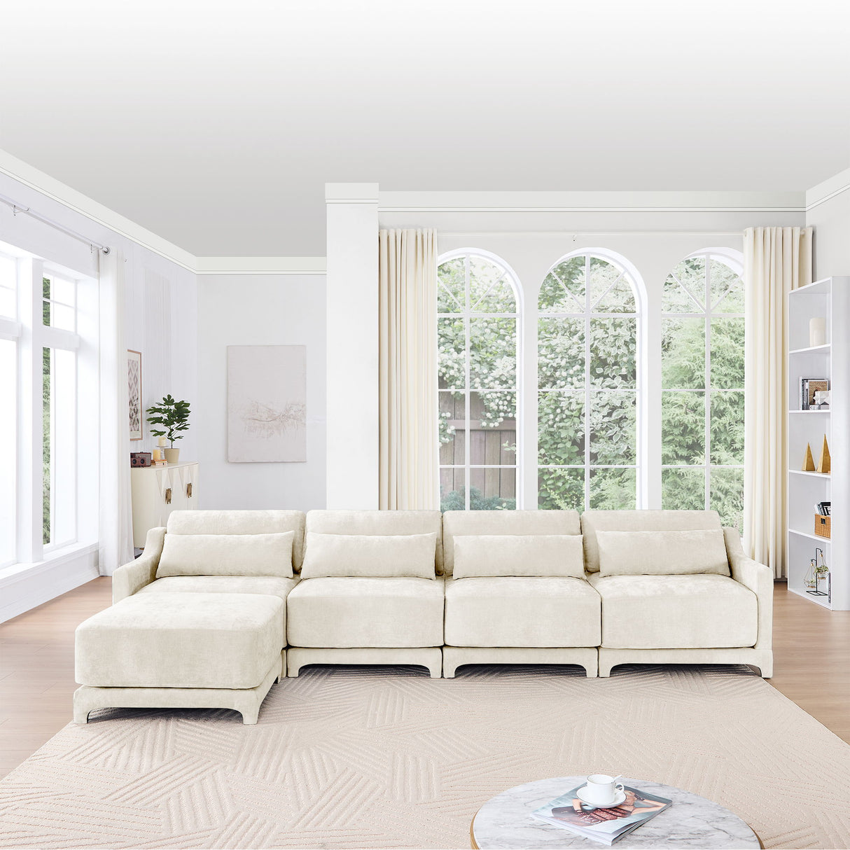 Stylish Sofa With Ottoman And Lumbar Pillows, Ergonomic Design