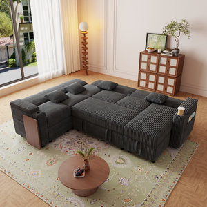 100-Inch Pull-Out Sofa with USB Ports and Cup Holder