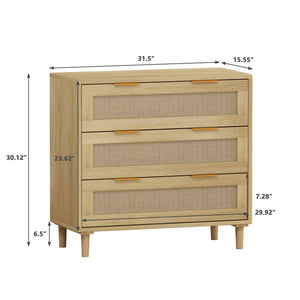 3 Drawers Rattan Storage Cabinet Set of 2 - Oak
