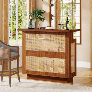 47.24 Inches Farmhouse Rattan Bar Unit