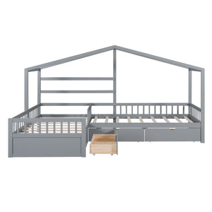 L Shape Platform Bed With 3 Storage Drawers
