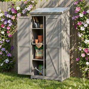 Outdoor Storage Shed With Vertical Tool Cabinet For Backyard