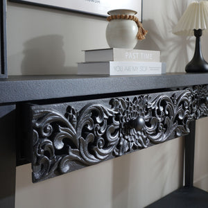 Carved Console Table With Storage Shelf For Living Room - Black