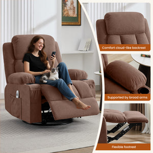 Swivel Rocker Recliner Chair with Vibration Massage and Heat - Brown, Blue, Grey