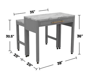 Light Gray Faux Marble Dining Table with Storage Drawer