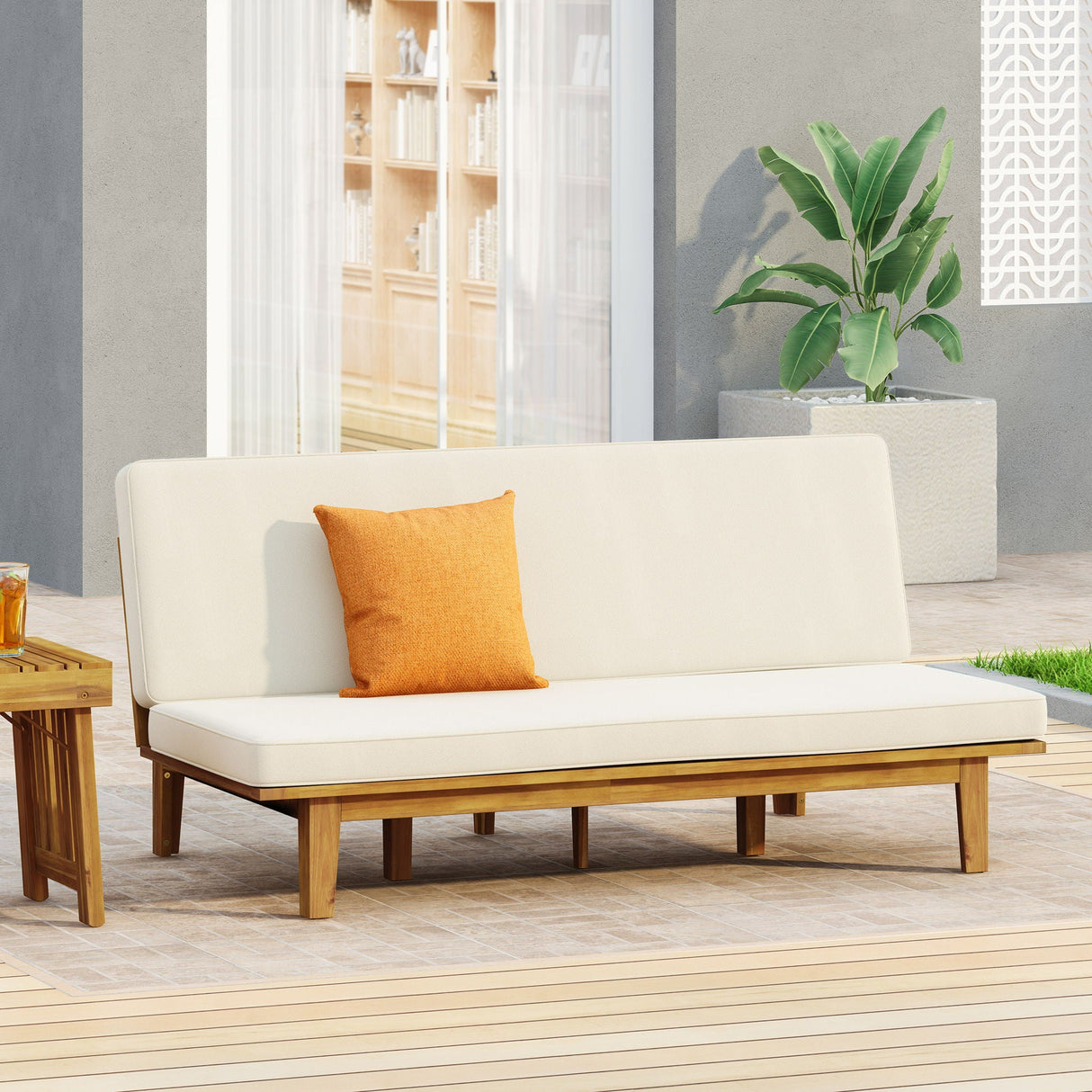 Outdoor Elegance Daybed With Convertible Design Cushion Frame - Beige - Best Buy Furniture
