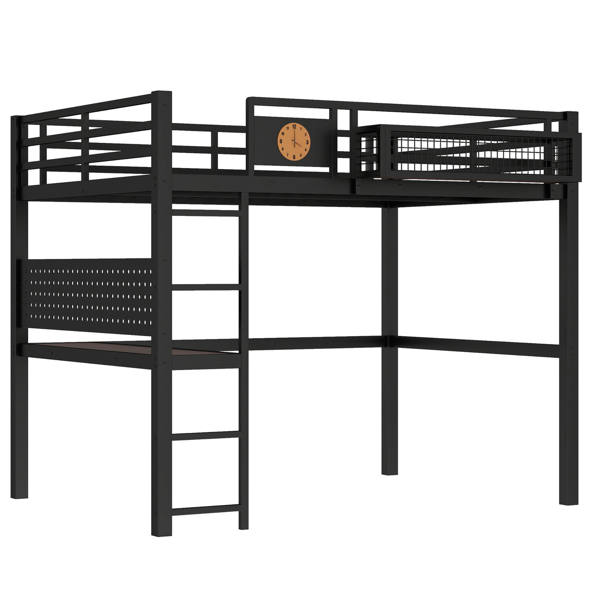 Full Size Loft Bed Frame with Desk and Charging Port