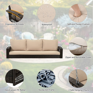3 Person Large Patio Swing Bench With Cushions For Backyard