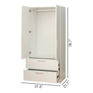 Emma - 2 Door Closet With 2 Drawers And Hanging Bars - White