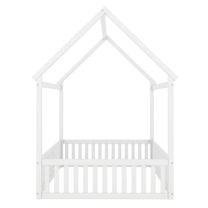 Wood House Bed With Fence And Door