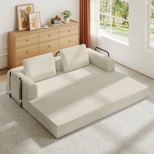 Convertible Sleeper Sofa Bed With Cylindrical Pillow