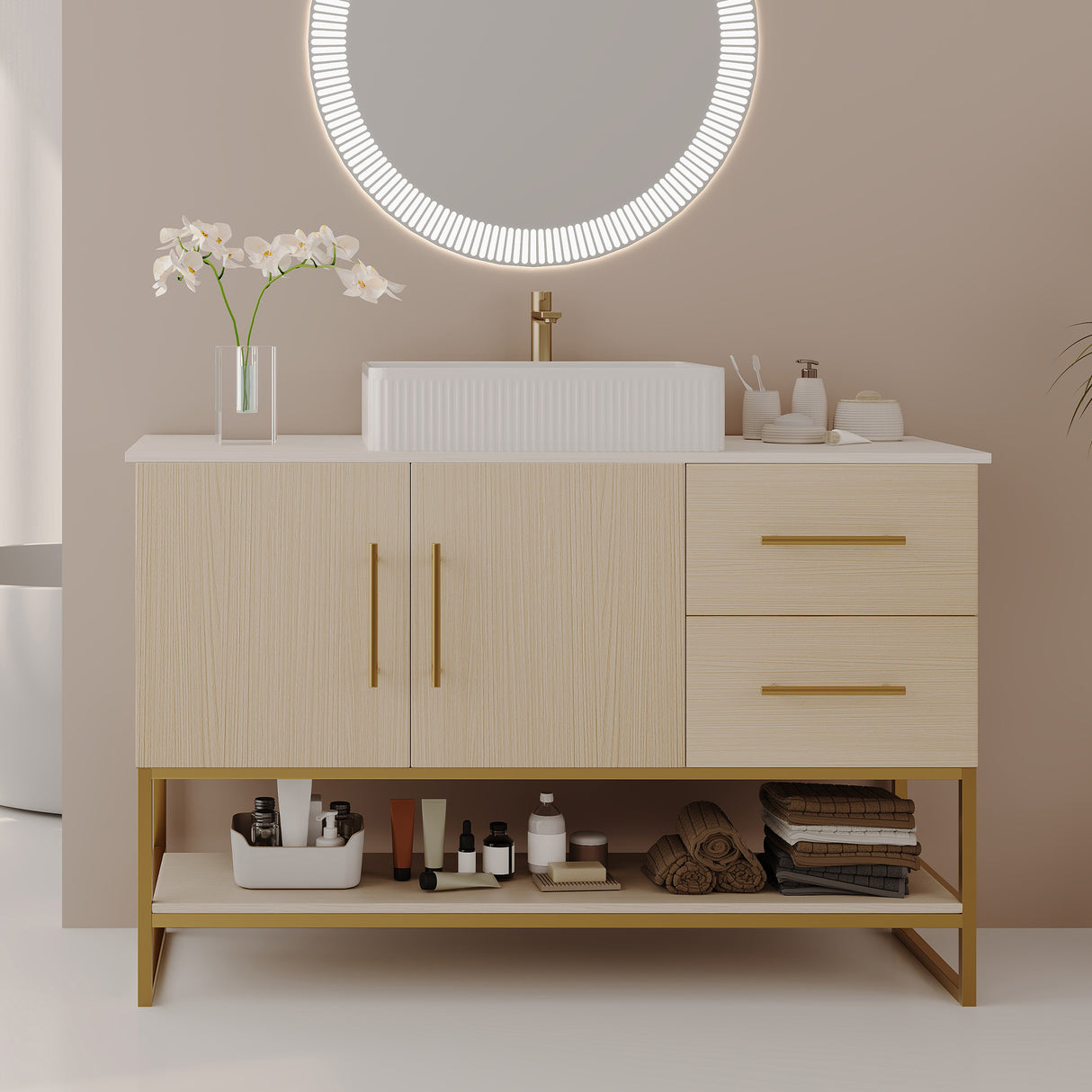 47.2" Modern Bathroom Vanity With Ceramic Vessel Sink