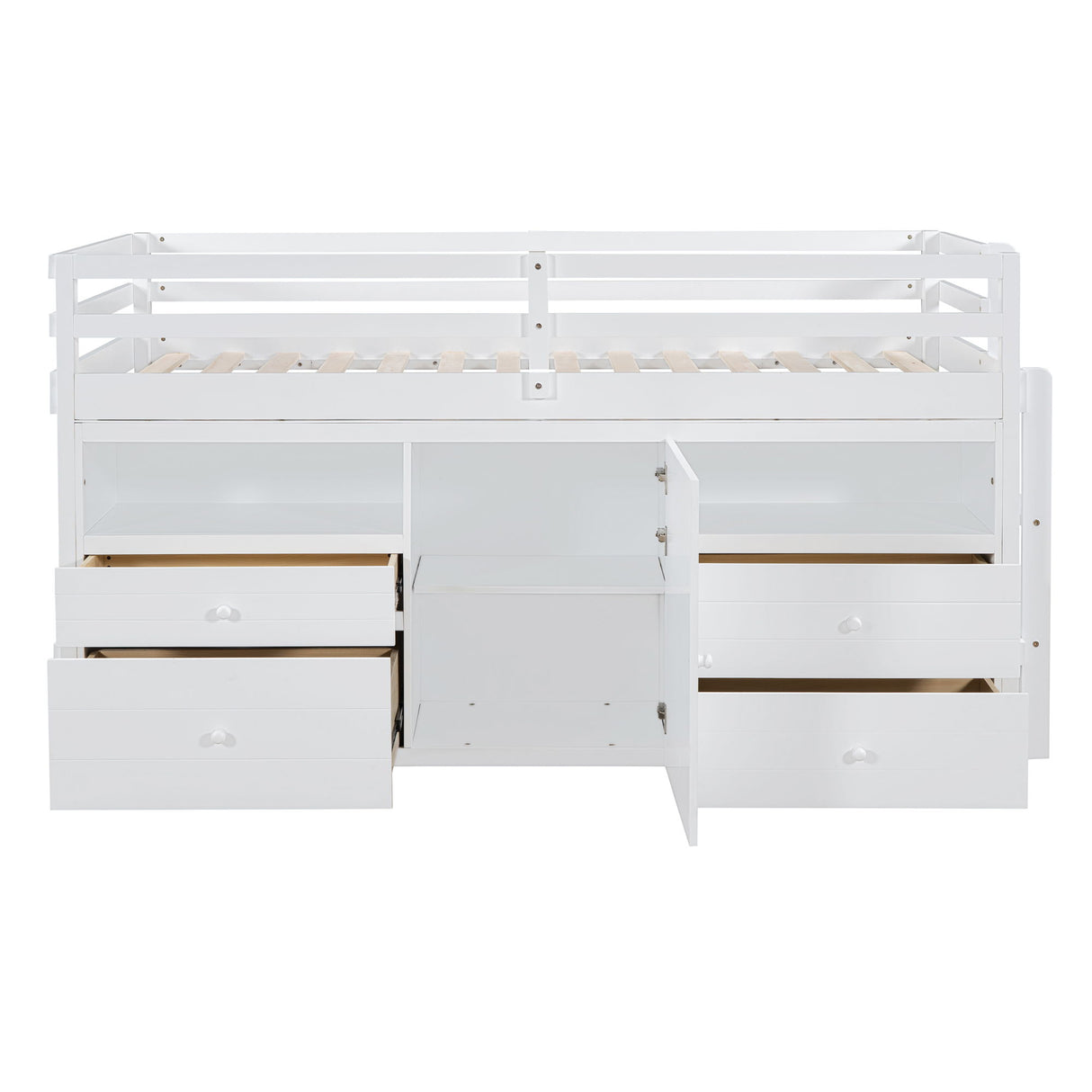 Loft Bed With 4 Drawers, Underneath Cabinet And Shelves