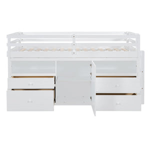 Loft Bed With 4 Drawers, Underneath Cabinet And Shelves