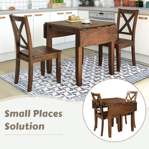 TOPMAX 3-Piece Wood Drop Leaf Breakfast Nook Dining Table Set with 2 X-back Chairs