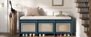 TREXM 48" Entryway Shoe Bench, Retro Storage Bench with Rattan Drawers