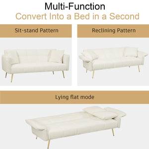 Convertible Double Futon Sofa Bed With Folding Armrests For Living Rooms