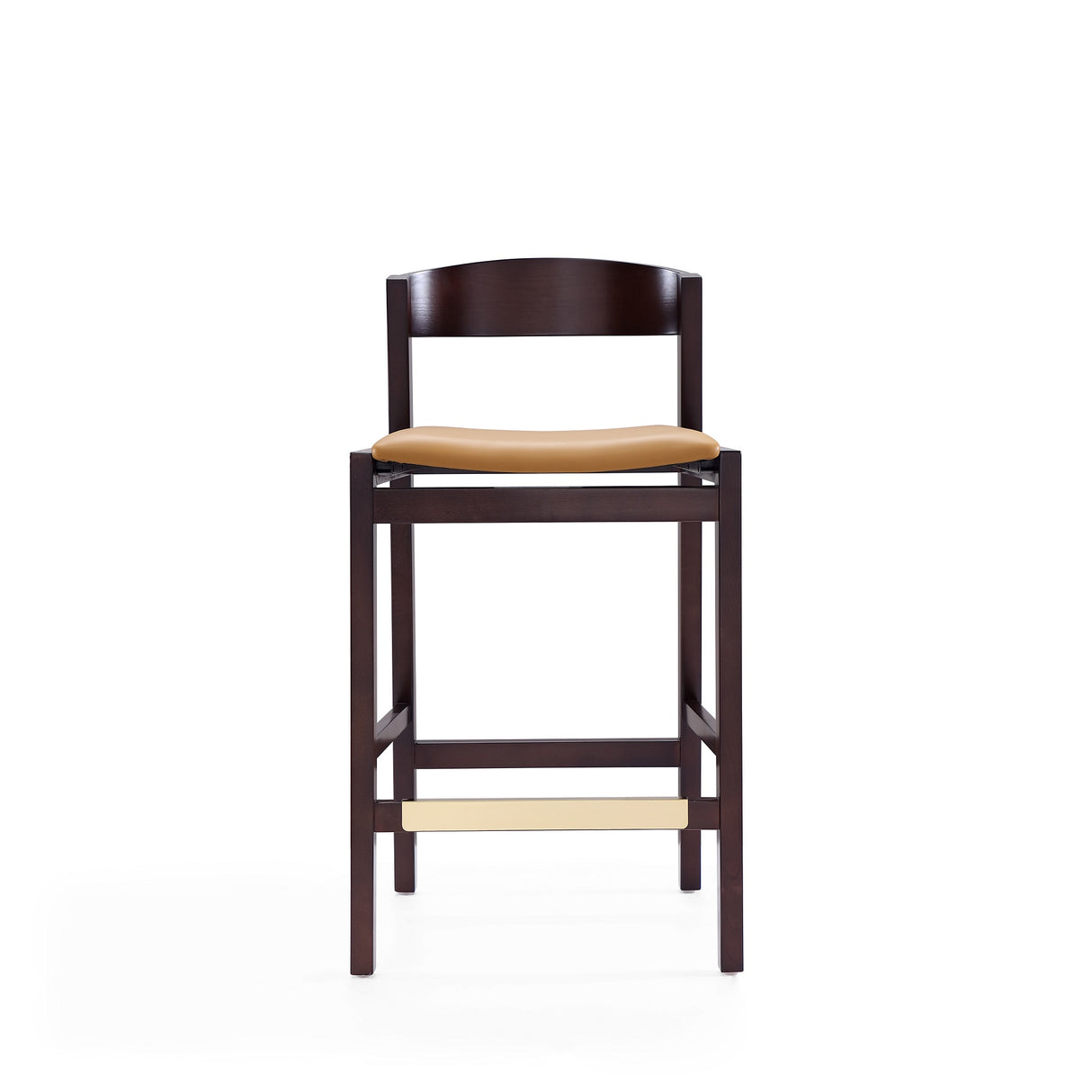 Klismos Wood Upholstered Counter Stool in Camel