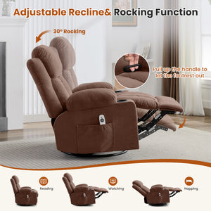 Swivel Rocker Recliner Chair with Vibration Massage and Heat - Brown, Blue, Grey