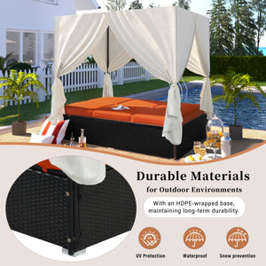 U_STYLE Outdoor Double Chaise Lounge Daybed with Curtains