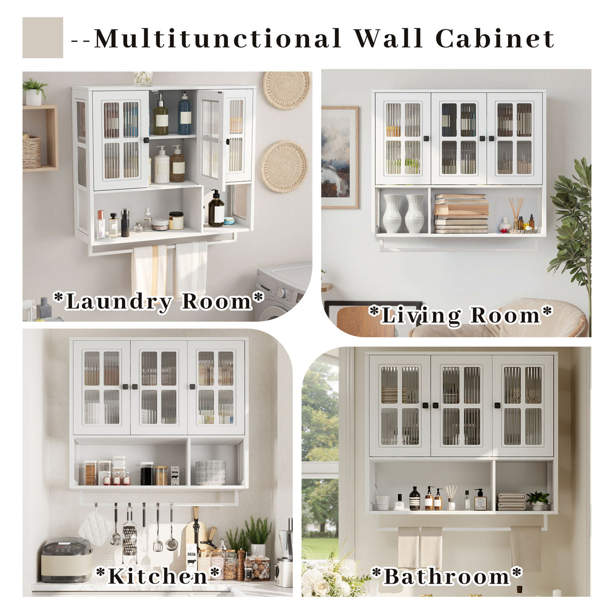 3 Door Wall Cabinet With Glass Door And Towel Bar