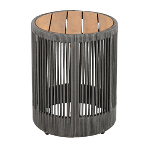 Outdoor Rope Chaise Lounge Set, Patio Lounge Chairs with Teak Look Wood Side Table