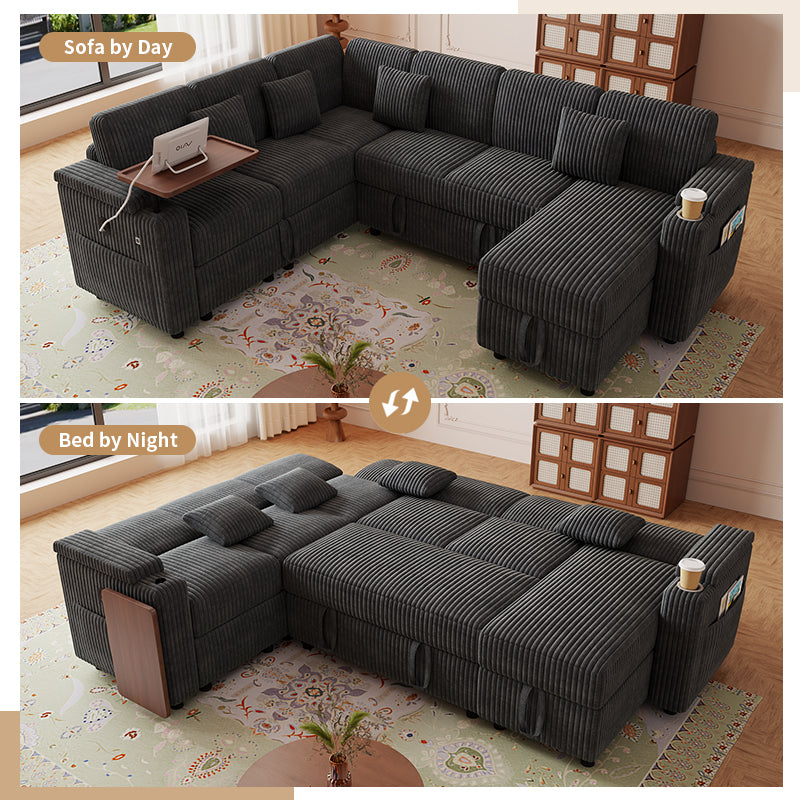 100-Inch Pull-Out Sofa with USB Ports and Cup Holder