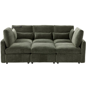 Modern Modular U-Shaped Sofa Bed With Movable Ottoman, USB Ports, Phone Holder