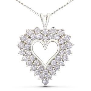925 Sterling Silver 4.0 Cttw Diamond Two Row Open Heart 18" Pendant Necklace (I-J Color, I2-I3 Clarity)