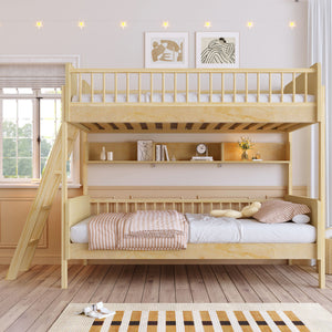 Bunk Bed With 3 Storage Shelves, Adjustable Ladder Left Or Right