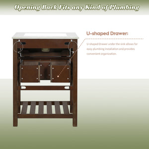 Modern Bathroom Vanity With Integrated Sink, Cabinet With 1 Deep Drawer And 1 Tip-Out Drawer