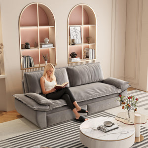 Grey Velvet Queen Pull Out Sofa Bed with 3-in-1 Convertible Design