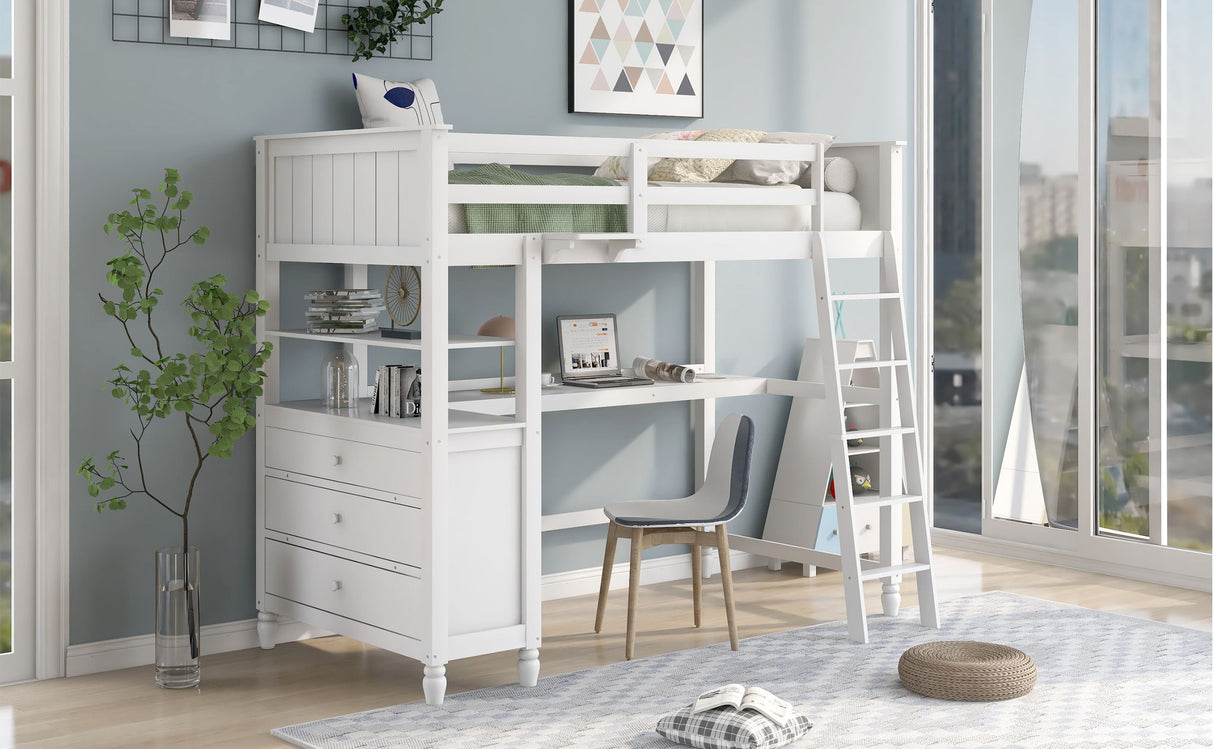 Loft Bed With Drawers With Desk And Shelves