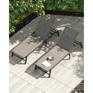 Assemble-Free Aluminum Outdoor Chaise Lounge Set of 2