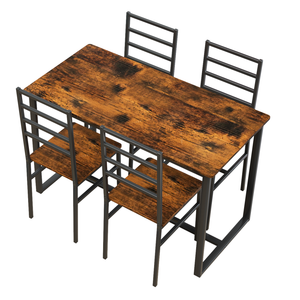 5 Piece Metal and Wood Indoor Modern Dining Table Set for 4