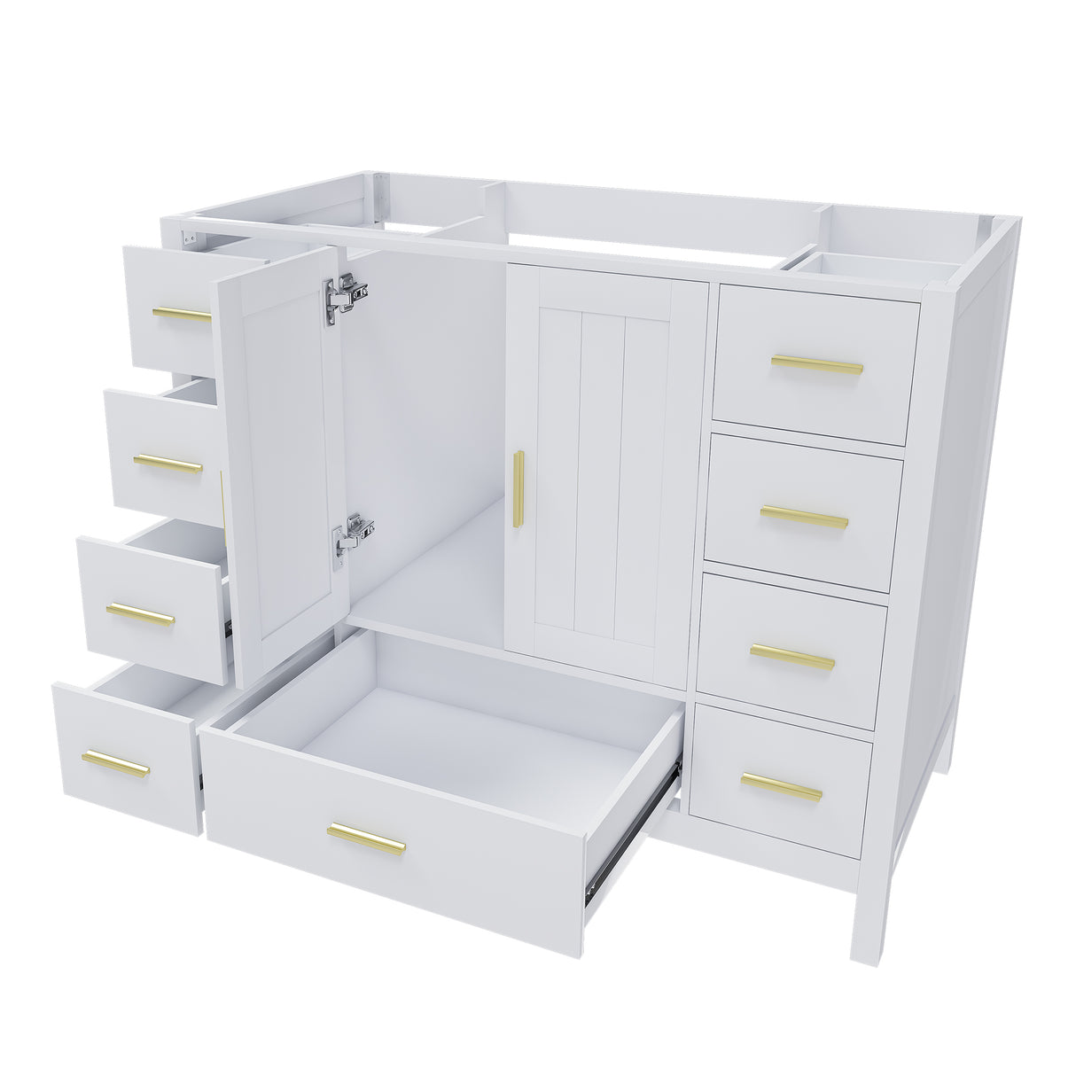 42" Bathroom Vanity Base Cabinet with 2 Soft-Close Double Doors & 9 Smooth Drawers