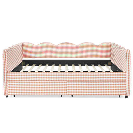 Gingham Daybed With USB Charging Port, Wave-Shaped Design
