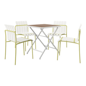 4 Piece Set Of Modern Color Block Designed Single Chairs With Folding Square Table