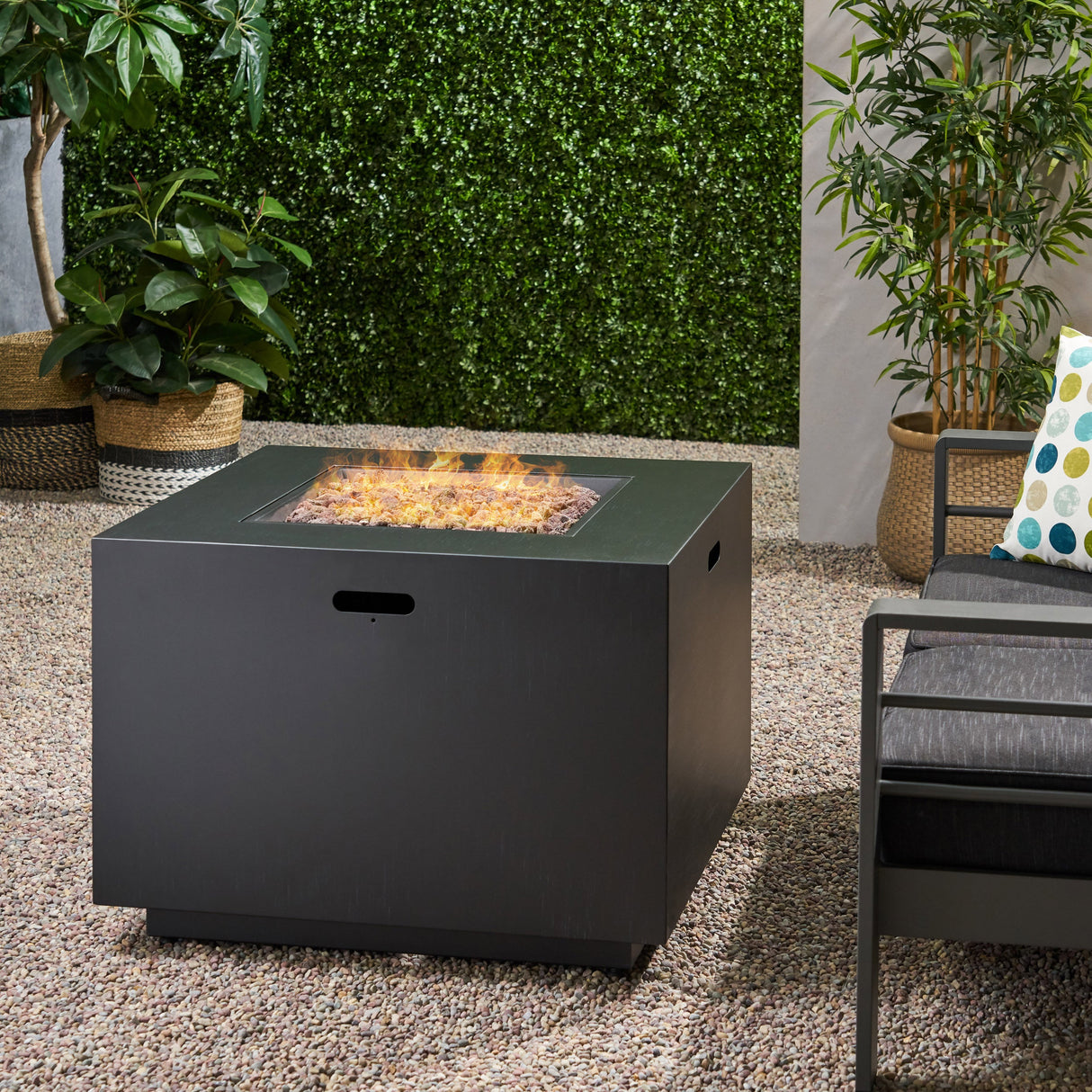 Outdoor Patio Propane Fire Pit 24" H x 31" W Square Iron Gas-burning Fire Pit