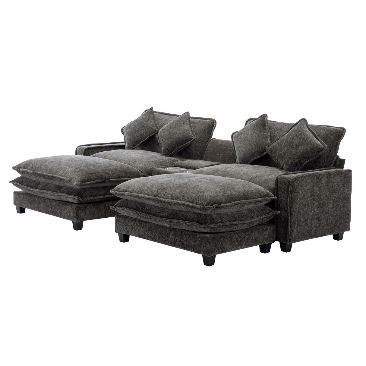 Modern Sectional Sofa With Removable Ottomans, USB Ports