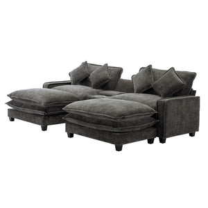 Modern Sectional Sofa With Removable Ottomans, USB Ports