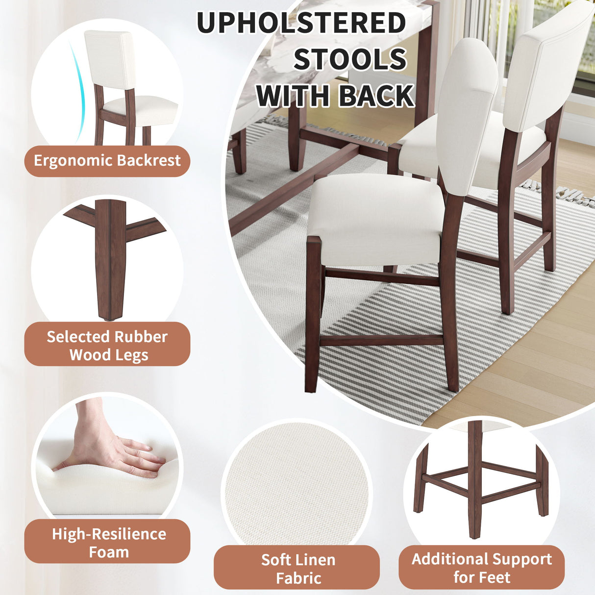 Mid Century Modern Bar Stools, Upholstered Counter Chairs