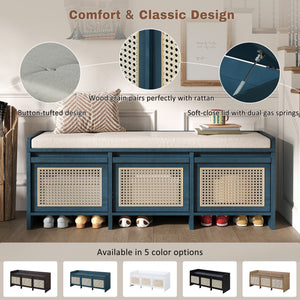 TREXM 48" Entryway Shoe Bench, Retro Storage Bench with Rattan Drawers